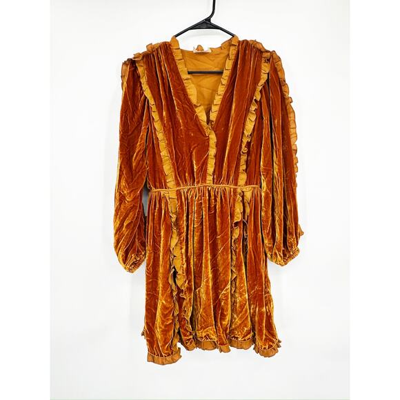 Ulla Johnson Erika Puff-Sleeve Velvet Mini Dress in Sandstone 4 - Picture 2 of 5